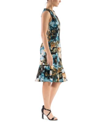 Women's Floral-Print Flounce-Hem Sheath Dress