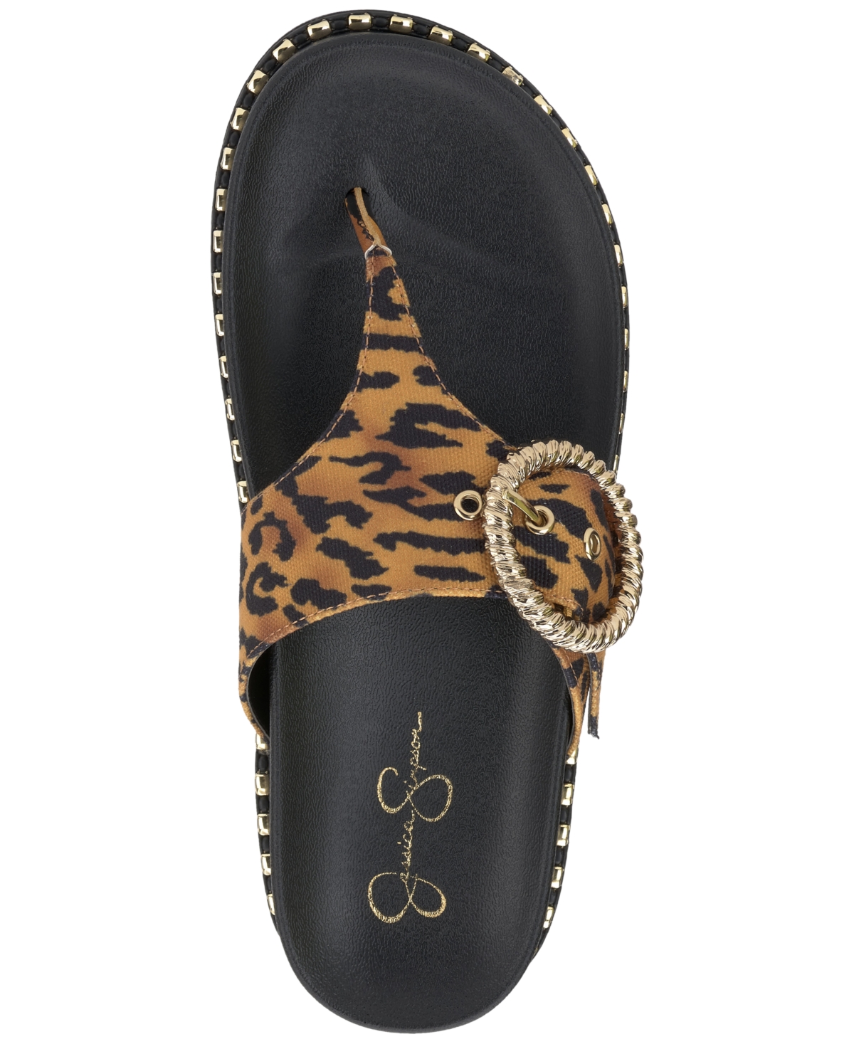 Jessica Simpson Women's Cymmeri Hooded Thong Flat Sandals In Natural Leopard Canvas