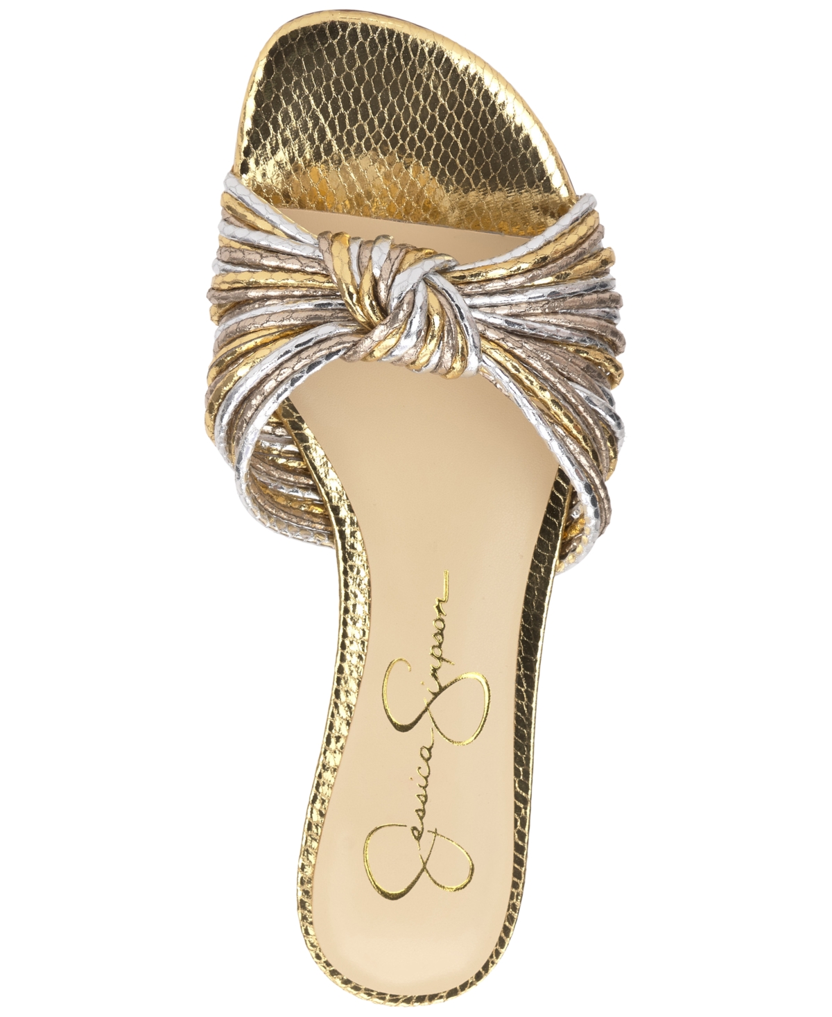 Jessica Simpson Women's Dydra Knotted Strappy Flat Sandals In Silver Combo Snake