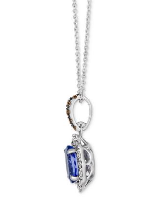 Tanzanite (1 ct. t.w.) & Diamond (1/3 ct. t.w.) Halo Pendant Necklace in 14k White Gold, 19"