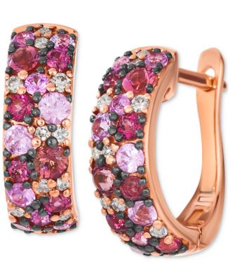 Le Vian - Multi-Gemstone (1-1/4 ct. t.w.) & Nude Diamond (1/10 ct. t.w.) Cluster Small Hoop Earrings in 14k Rose Gold, 0.59"