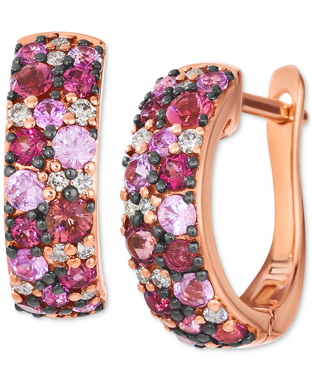 Le Vian Multi-gemstone (1-1/4 Ct. T.w.) & Nude Diamond (1/10 Ct. T.w.) Cluster Small Hoop Earrings In 14k Ro In Rose Gold