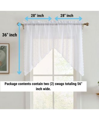 Sophia Floral Rod Pocket Lace Short Cafe Swags for Small Windows - 28 x 36 Inch Length (White Swags, Set of 2)