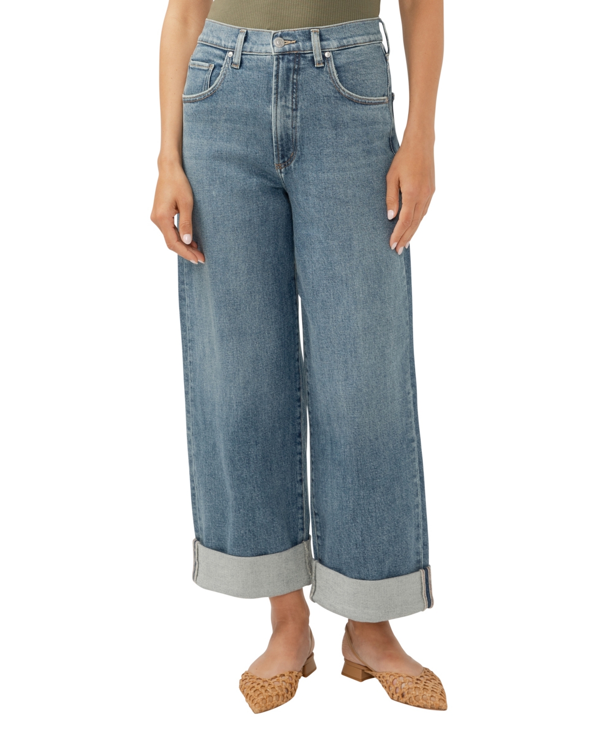 Shop Silver Jeans Co. Women's Be Easy High Rise Cropped Wide Leg Jeans In Indigo