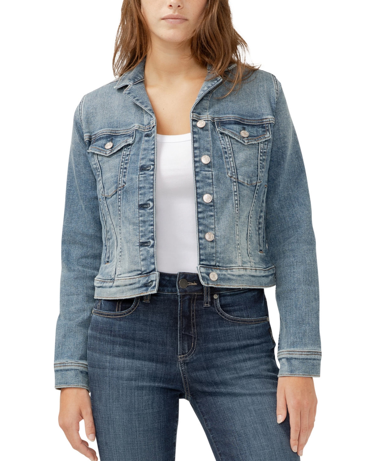 Women's Notched Crop Jean Jacket - Indigo
