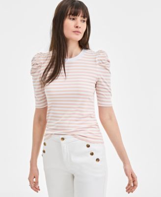 On 34th - Women's Knit Stripe Volume-Sleeve Top