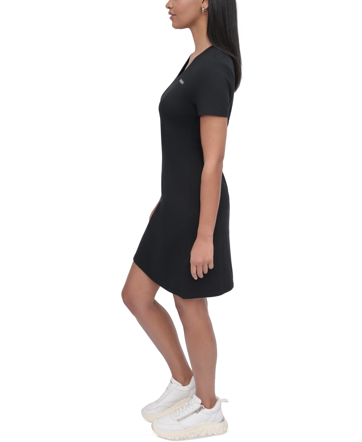 DKNY SPORT WOMEN'S STUDDED-LOGO V-NECK T-SHIRT DRESS 