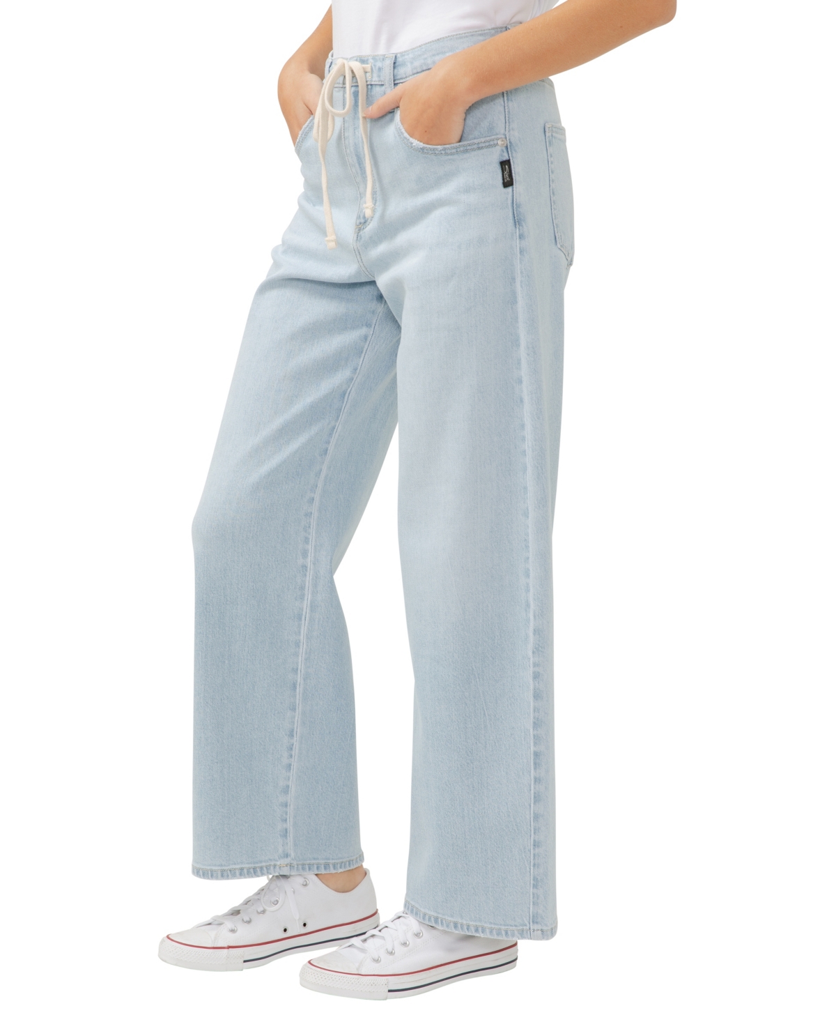 Shop Silver Jeans Co. Women's Be Easy Straight Leg Drawstring Jeans In Indigo