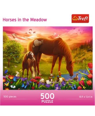 Red 500 Piece Jigsaw Puzzle - Family of Horses