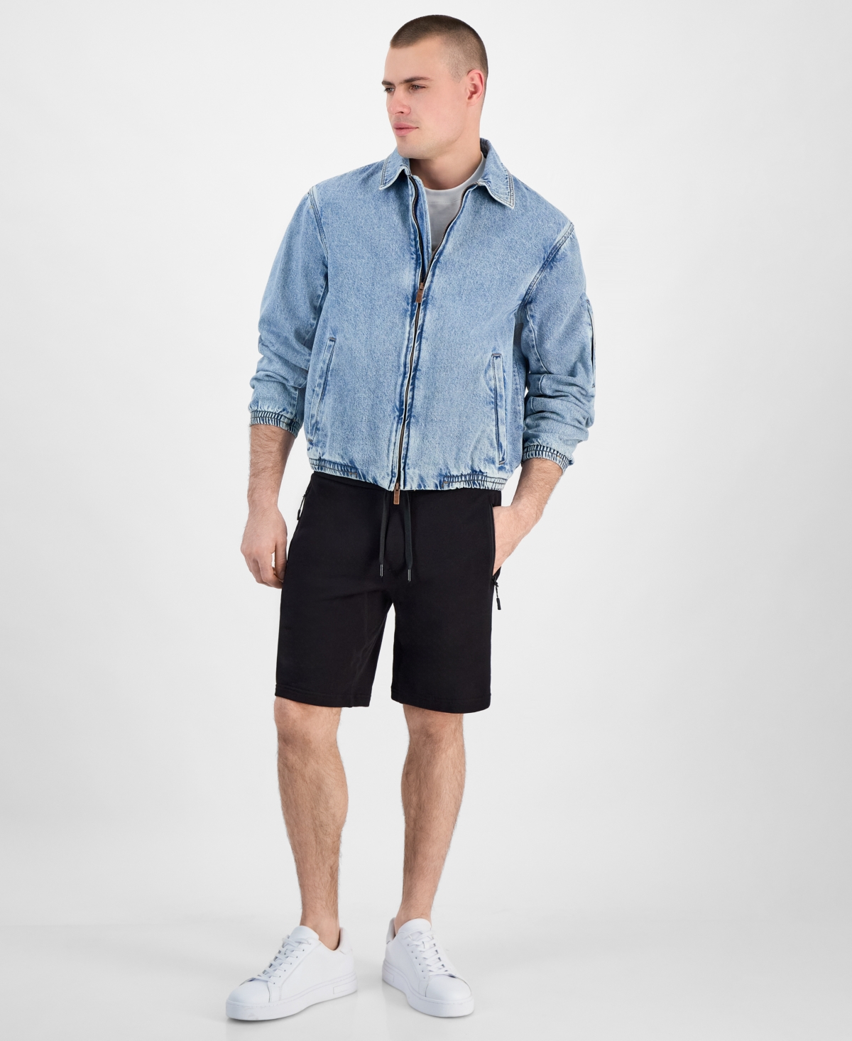 A|X Armani Exchange Men's Full-Zip Denim Bomber Jacket