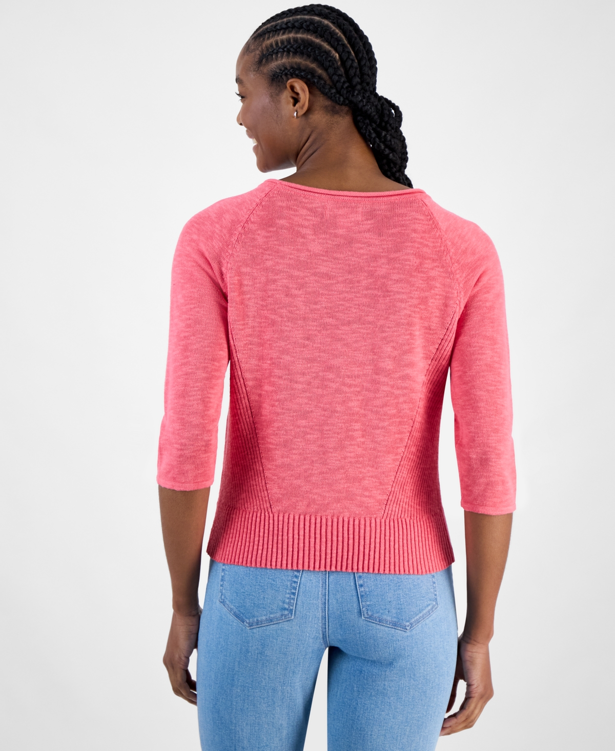 CHARTER CLUB WOMEN'S 3/4-SLEEVE LINEN-BLEND SWEATER, EXCLUSIVELY AT MACY'S 