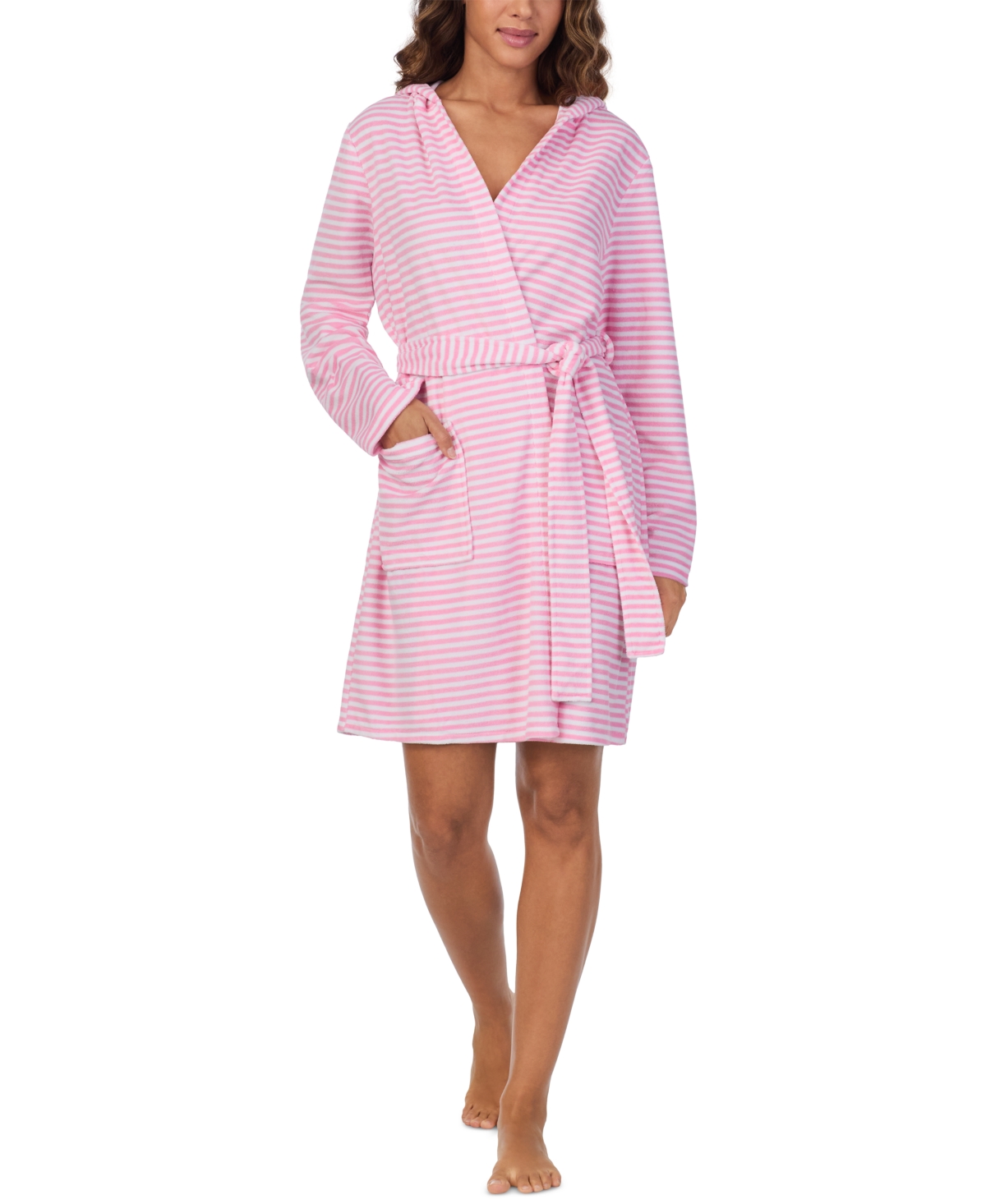 Cuddl Dud Women's Short Long-Sleeve Hooded Wrap Robe - Aqua Dot