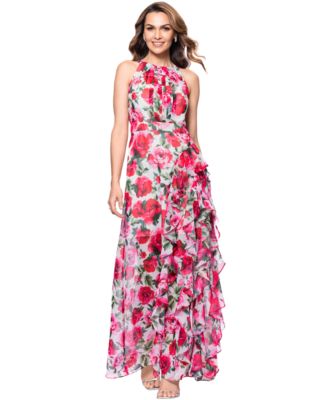 B&A By Betsy and Adam - Petite Floral-Print Ruffled Gown