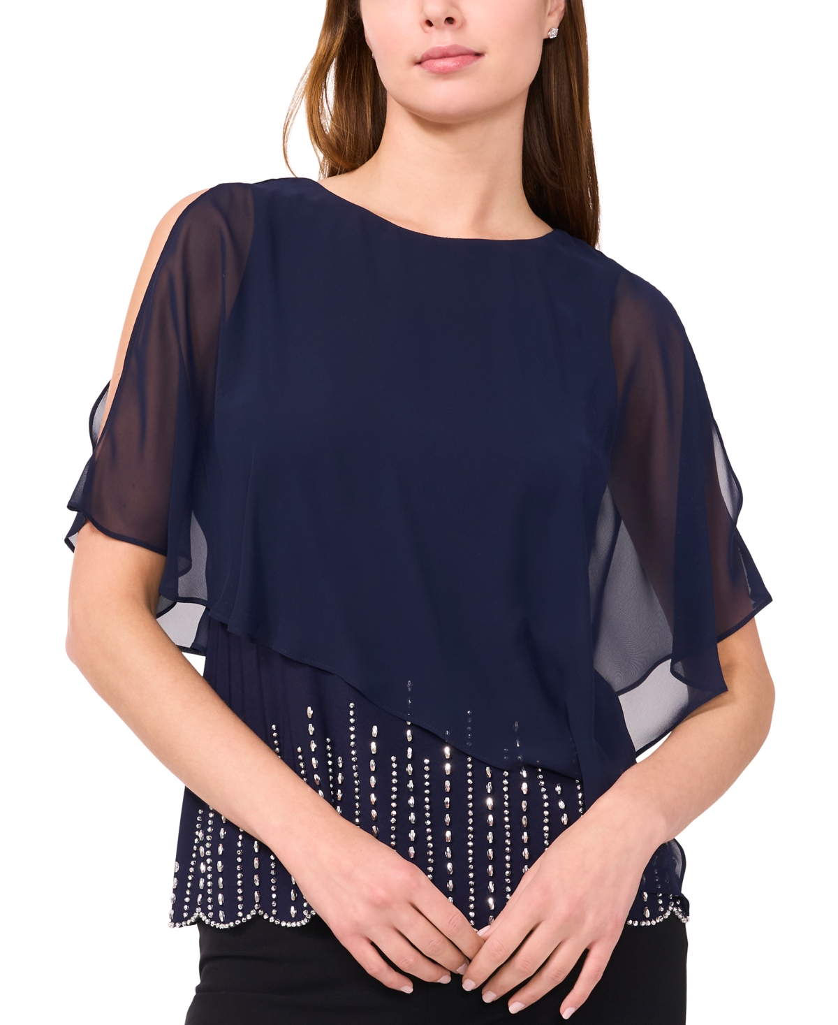 Women's Embellished Cold-Shoulder Top - Navy