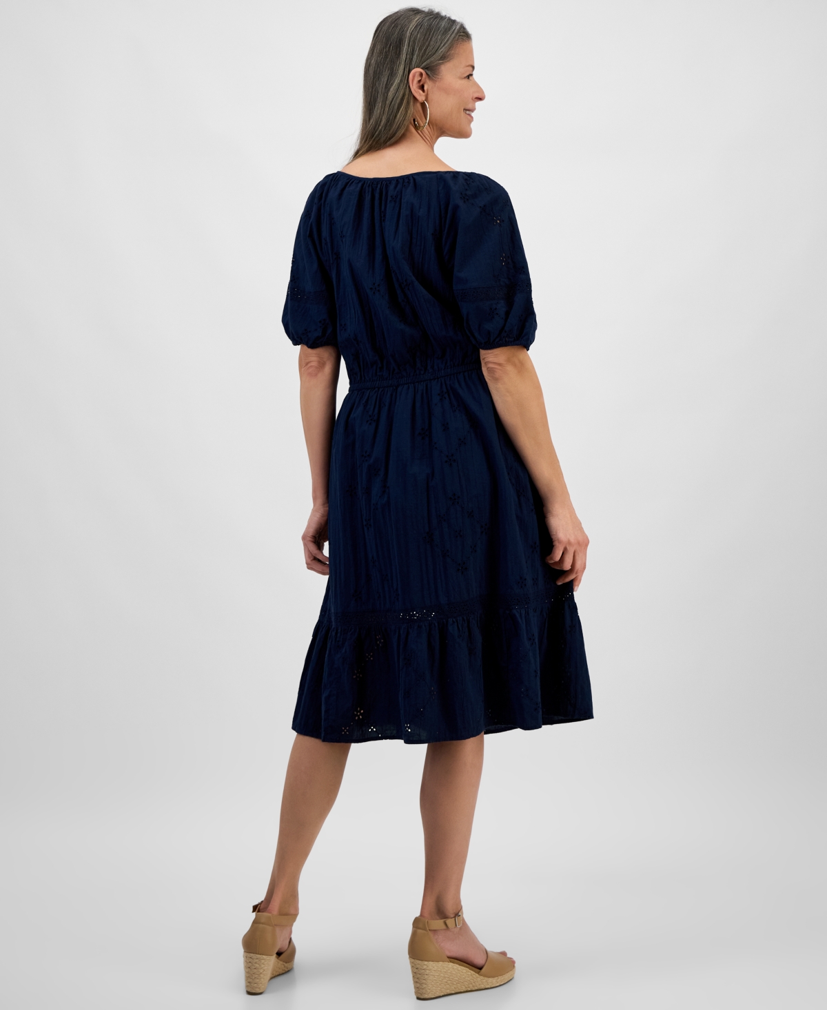 Style & Co Women's Cotton Eyelet Ruffled Midi Dress, Exclusively At Macy's