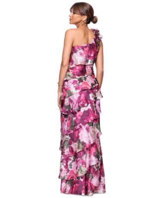 Women's Floral-Print Tiered One-Shoulder Gown