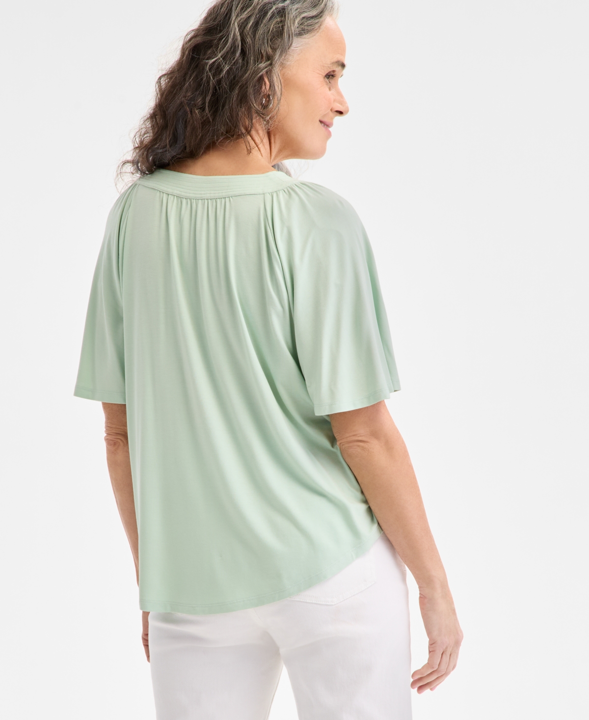 Style & Co Women's Flutter-sleeve Split-neck Top, Exclusively At Macy's In Enchanted Mint