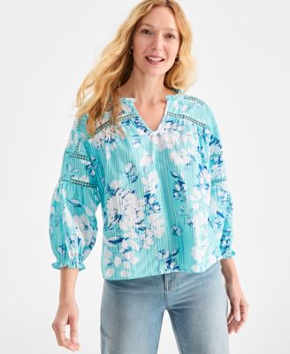Style & Co - Women's Cotton Embroidered 3/4-Sleeve Top