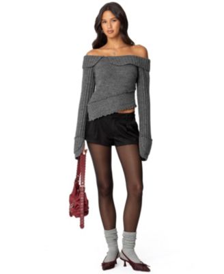 Womens Mikkie Asymmetric Fold Over Knit Top