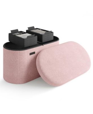 Ovel Boucle Ottoman Storage Bench – Modern Foot wood Stool, Makeup Vanity Stool, Perfect for Living Room & Bedroom Decor