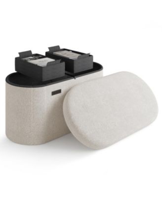 Ovel Boucle Ottoman Storage Bench – Modern Foot wood Stool, Makeup Vanity Stool, Perfect for Living Room & Bedroom Decor