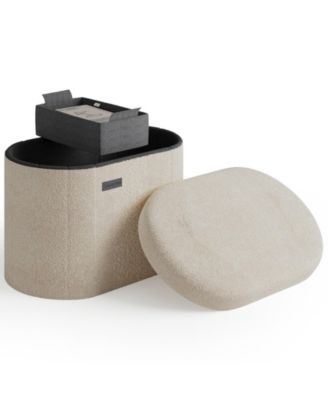 Ovel Boucle Ottoman Storage Bench-Modern Foot Stool, Makeup Vanity Stool, Perfect for Living Room & Bedroom Decor