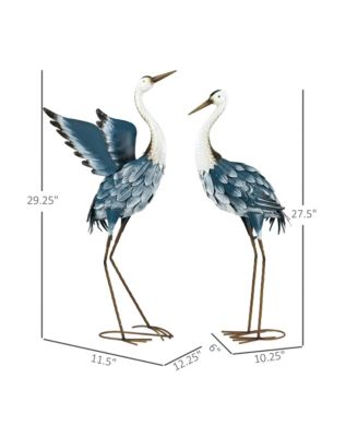 2pc Heron Garden Statues, Metal Yard Art Bird Sculptures,