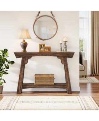 1 Pc Wood Console Table, 2-Tier Entryway Table with Shelf, Farmhouse Sofa Table