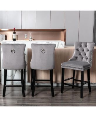 Set of 2 Velvet Counter Height Stools, 26.3" Button Tufted Upholstered Kitchen Island Chairs with Back