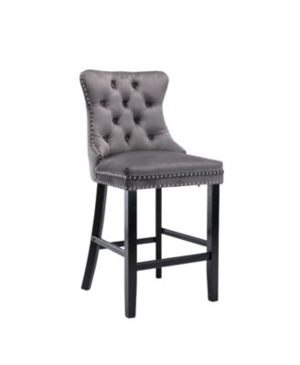 Set of 2 Velvet Counter Height Stools, 26.3" Button Tufted Upholstered Kitchen Island Chairs with Back