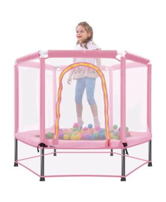55'' Toddlers Trampoline with Safety Enclosure Net and Balls, Indoor Outdoor Mini Trampoline for Kids