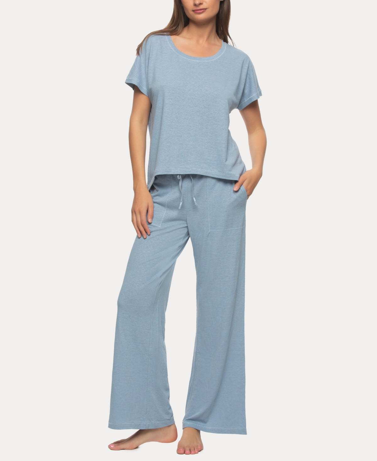 Women's Lauren Linen Jersey Pullover and Lounge Pant Set - Dusty Blue
