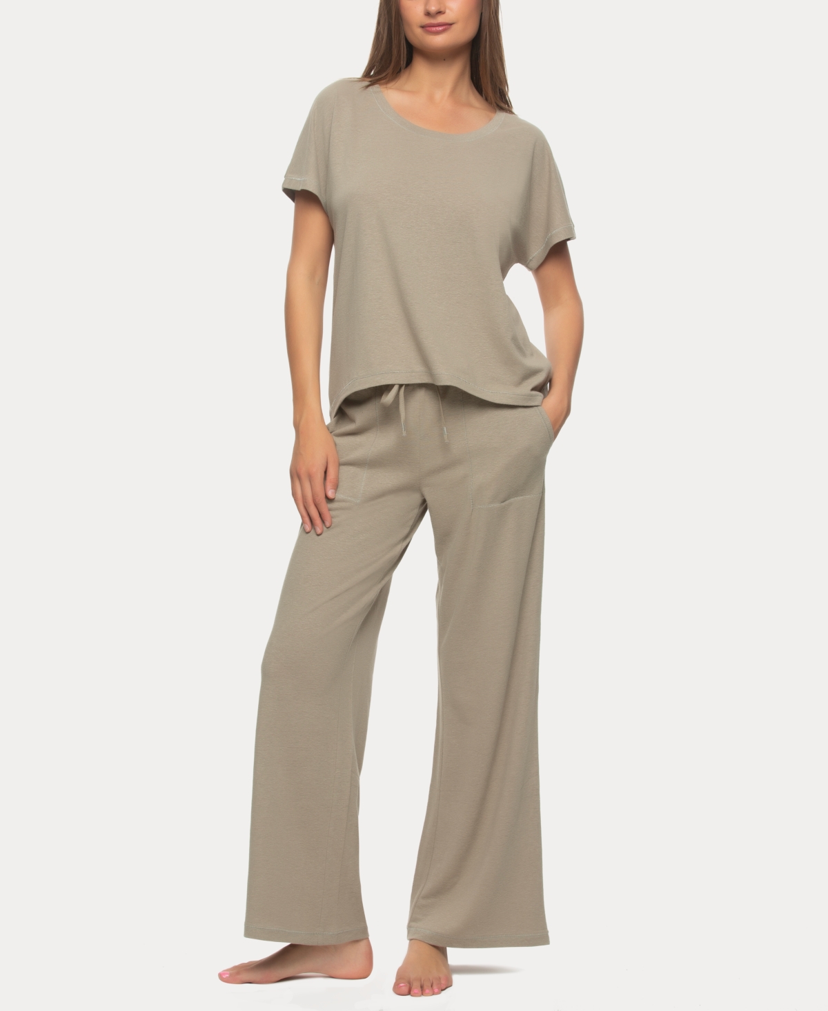 Women's Lauren Linen Jersey Pullover and Lounge Pant Set - Dusty Blue