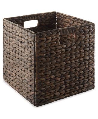 Collapsible Woven Water Hyacinth Storage Baskets, 13" x 13" Cube Organizers for Bathroom, Bedroom, Laundry, Pantry, Shelves