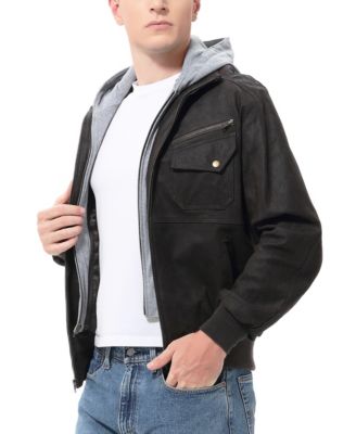 Men Civic Distressed Leather Bomber Jacket
