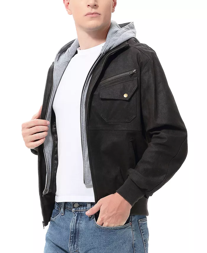 Men Civic Distressed Leather Bomber Jacket - thumbnail 9