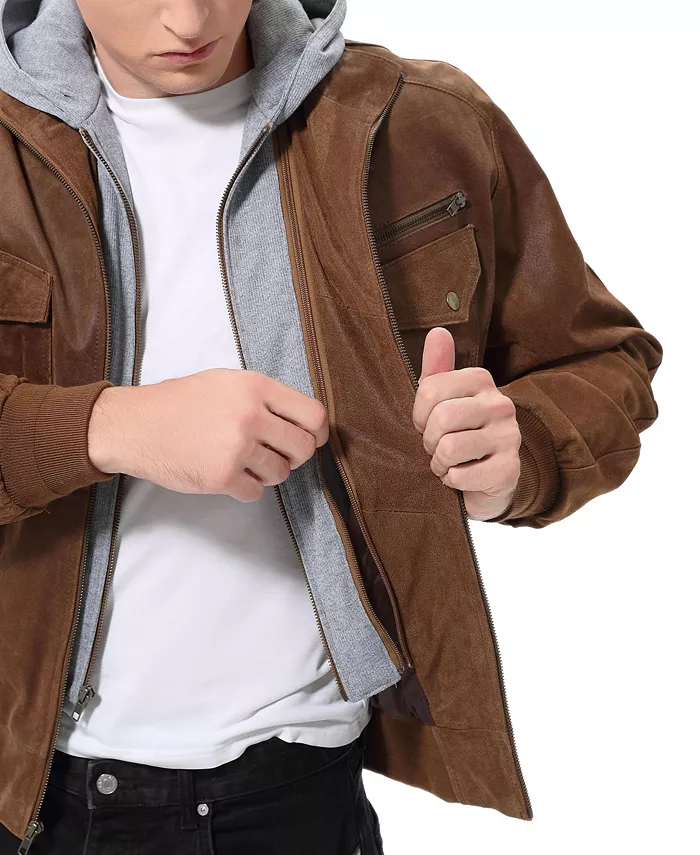 Men Civic Distressed Leather Bomber Jacket - thumbnail 7