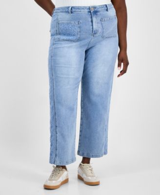 Trendy Plus High-Rise Wide-Leg Cutwork Jeans, Exclusively at Macy's