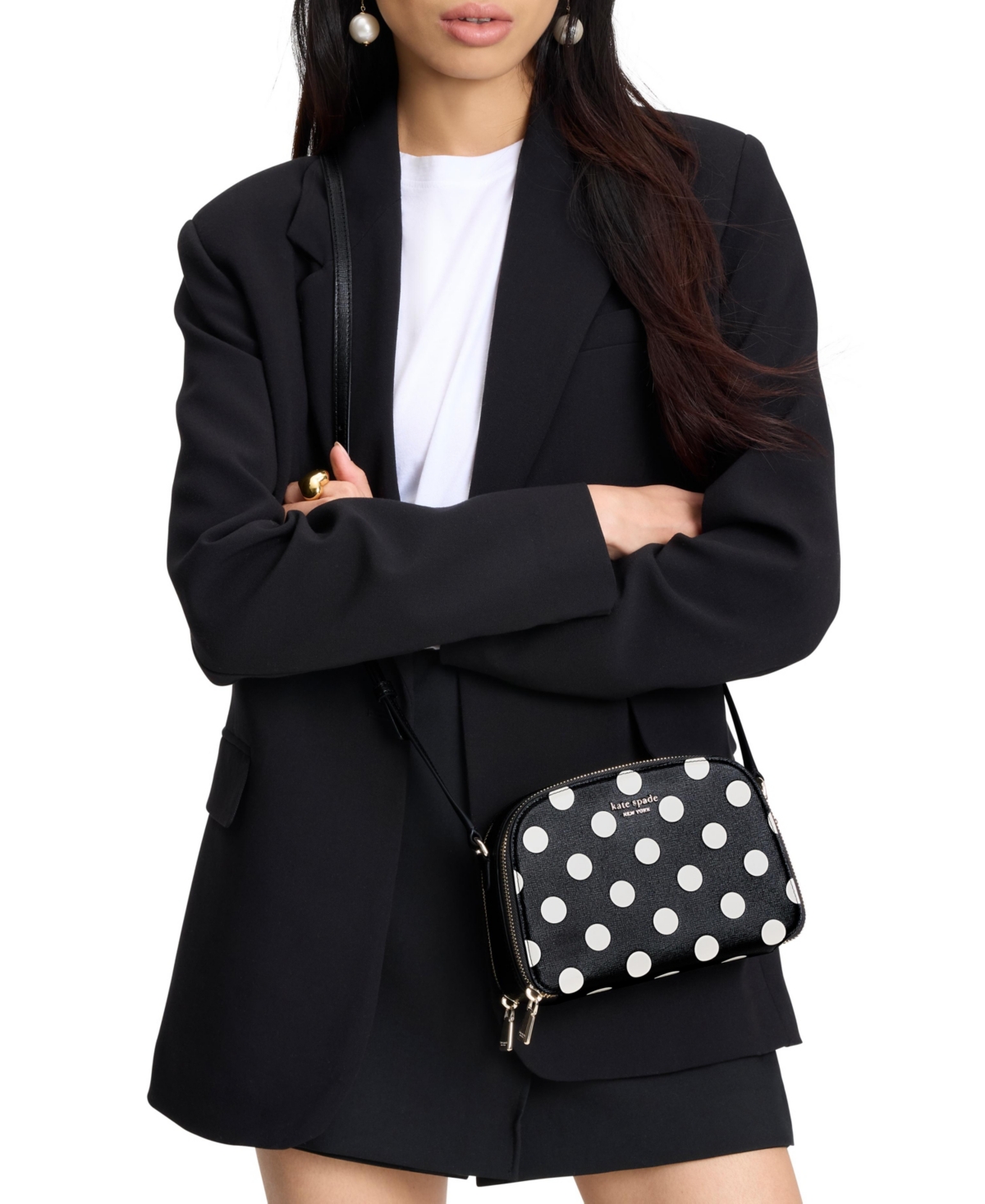 Kate Spade Devin Dot Double Zip Dome Crossbody Bag In Black Multi