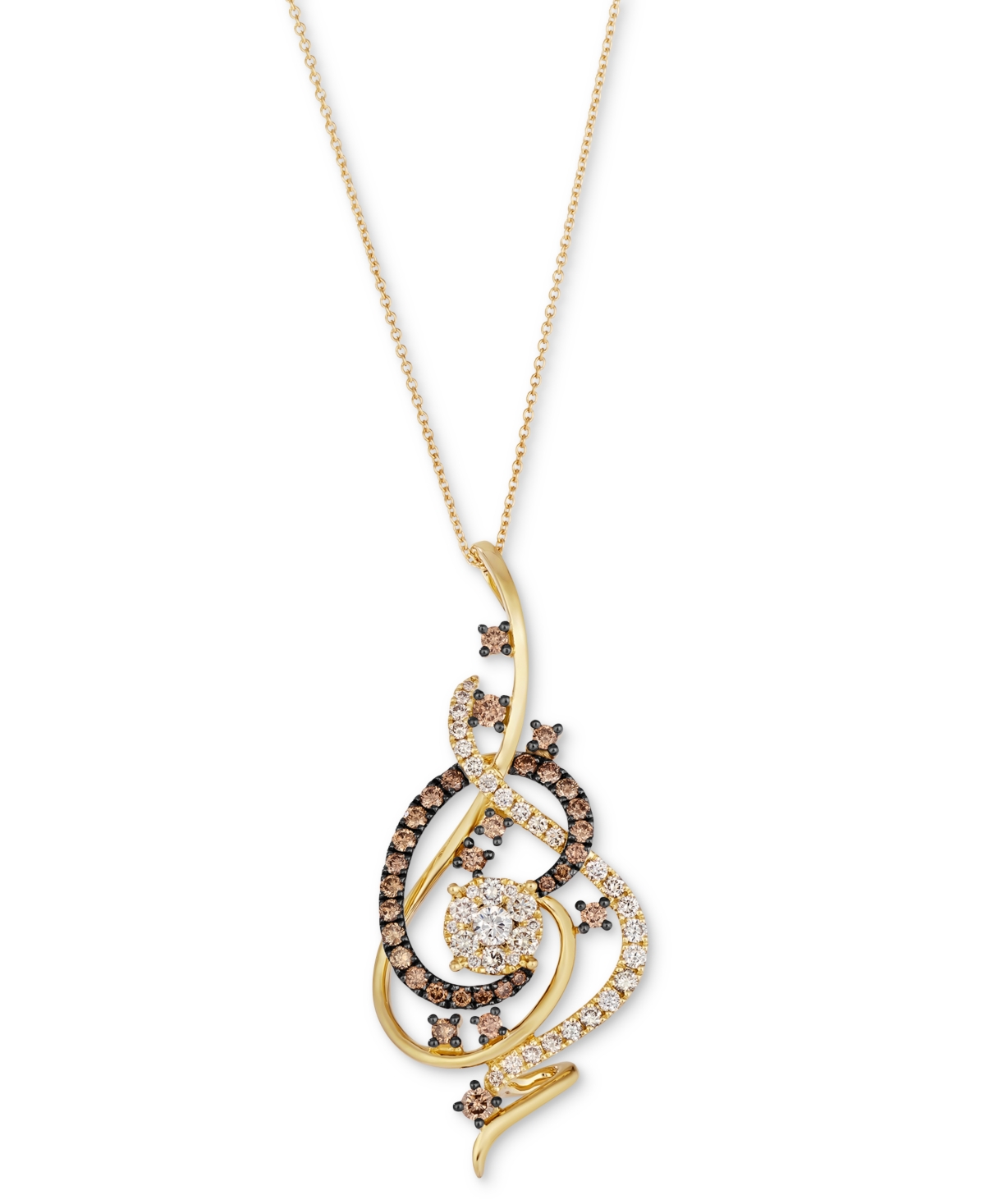 Le Vian Crazy Collection Chocolate Diamond & Nude Diamond Swirl Adjustable 20" Pendant Necklace (1-1/2 Ct. T In Yellow Gold