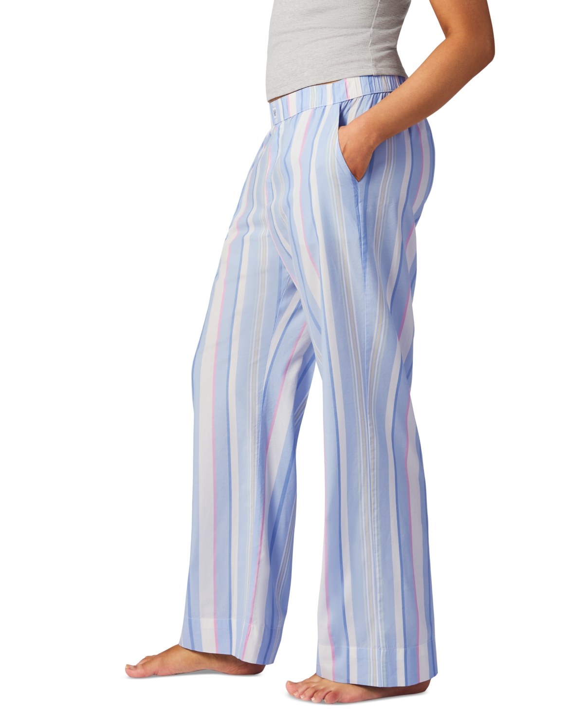 Gap Women's Striped Poplin Pajama Pants, Exclusively At Macy's In Blue Multi Stripe