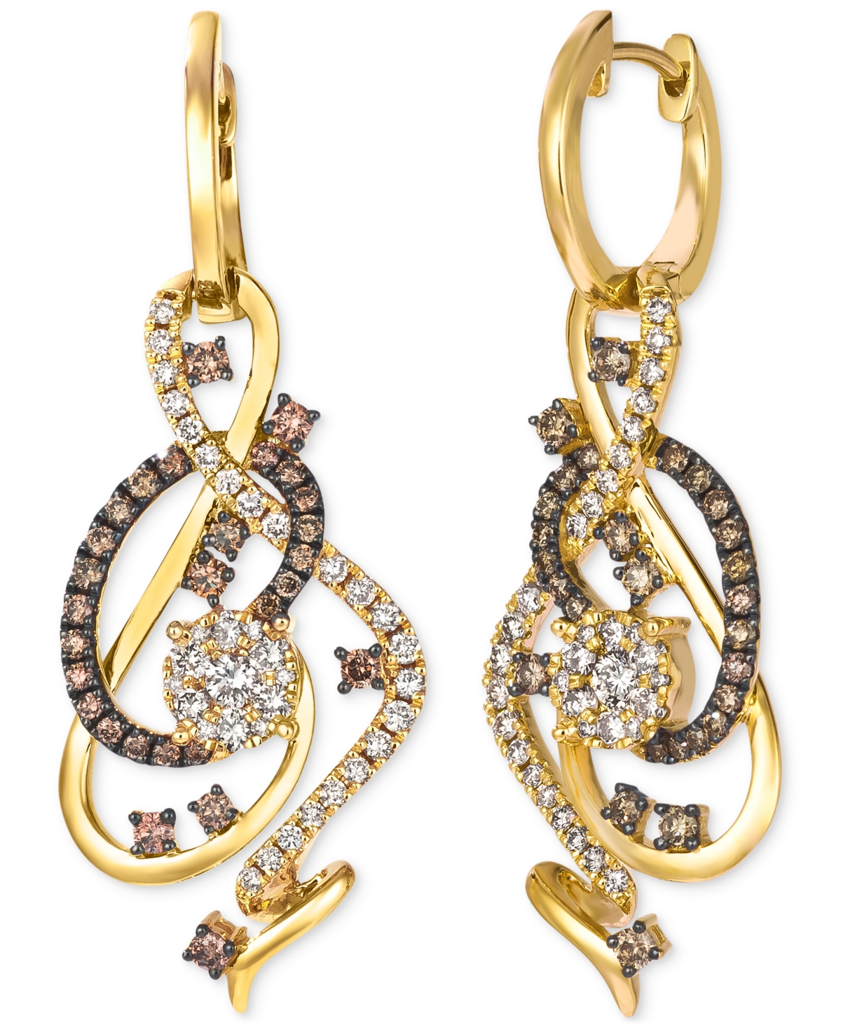 Le Vian Crazy Collection Chocolate Diamond & Nude Diamond Swirl Drop Earrings (1-1/2 Ct. T.w.) In 14k Rose G In Yellow Gold