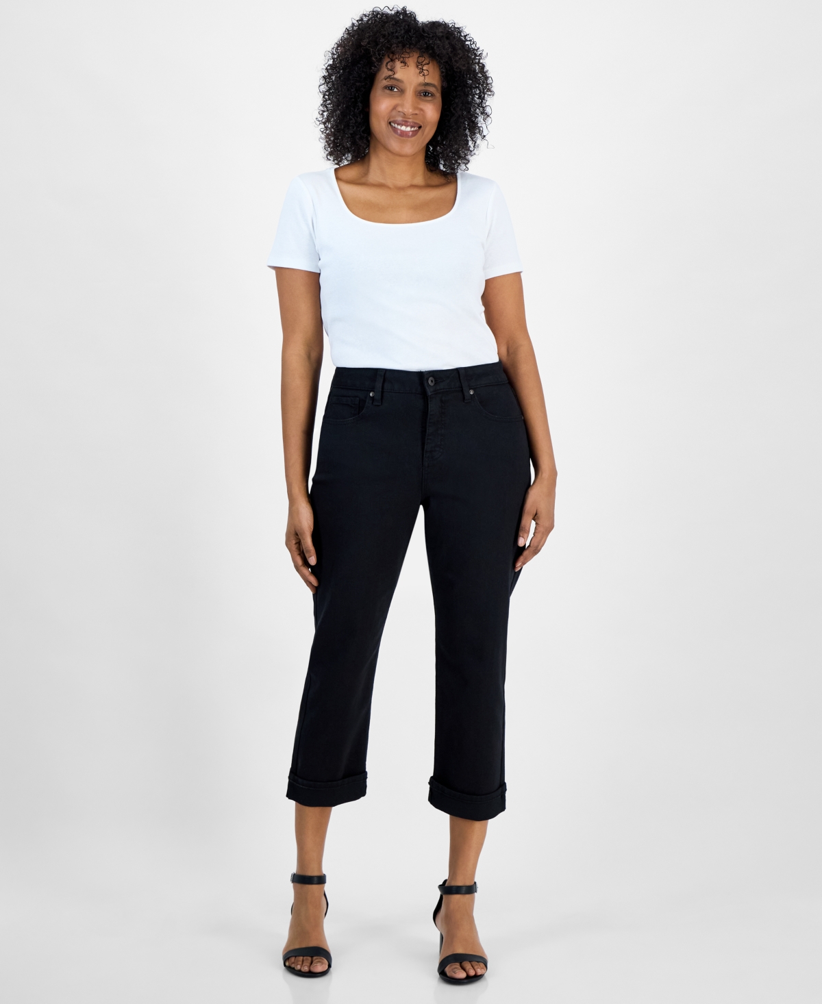 Women's Mid-Rise Curvy Capri Jeans, Exclusively at Macy's - Neutral Florals
