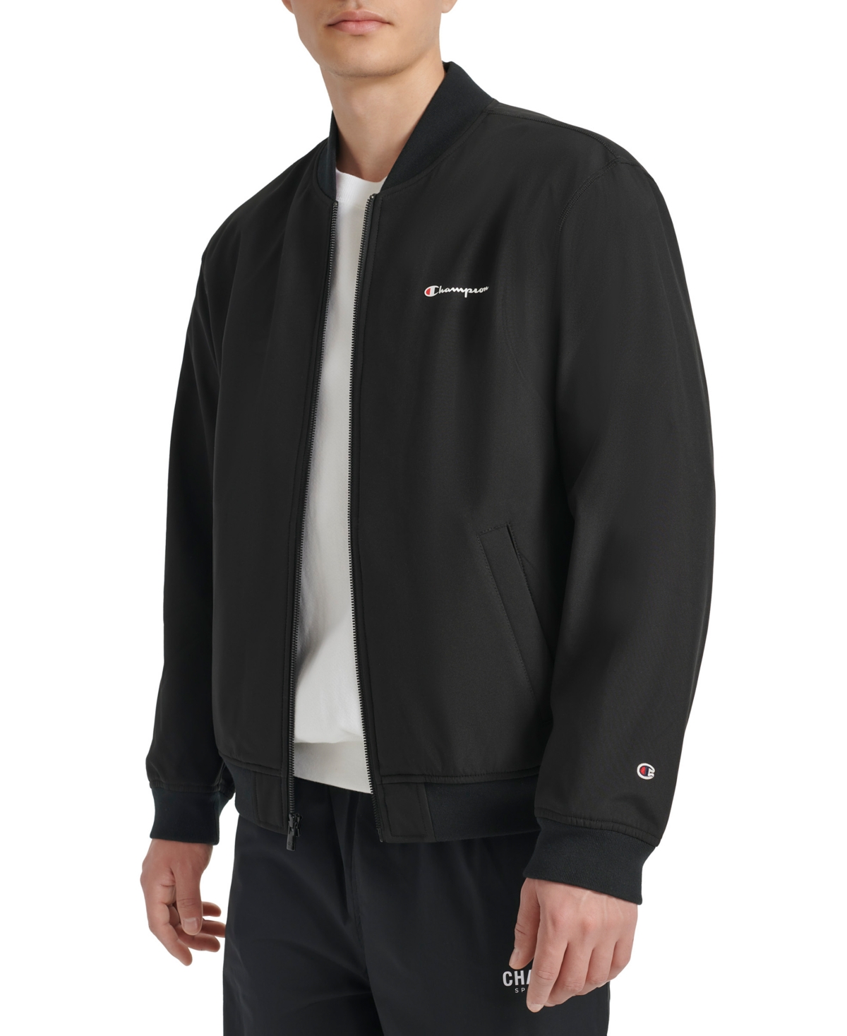 Champion Softshell Varsity Bomber Jacket In Black