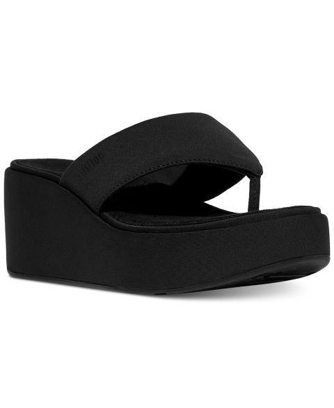 Женские сандалии FitFlop PlatFForms Wedge Toe-Post, цвет: Чёрный