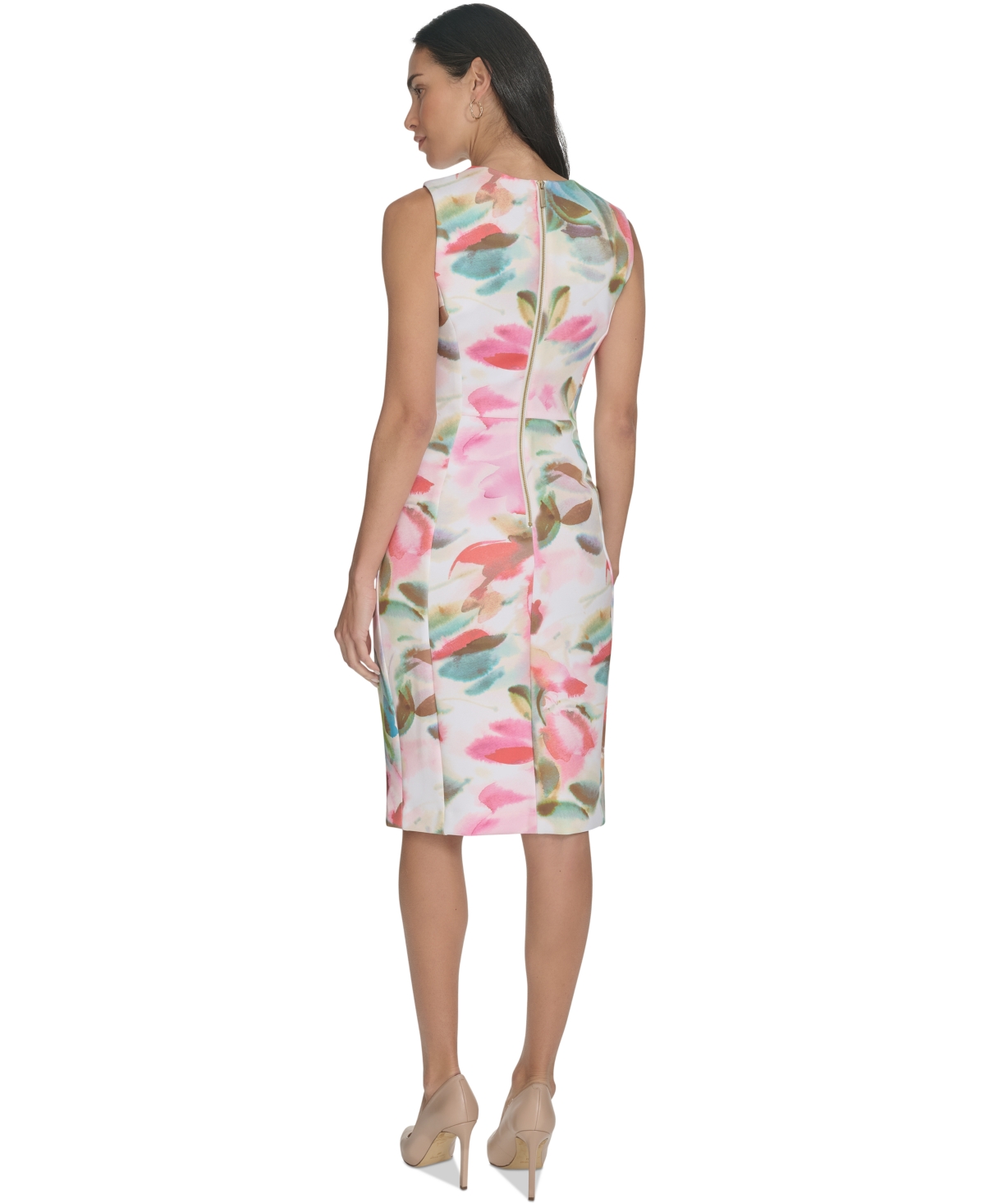 CALVIN KLEIN WOMEN'S PRINTED SLEEVELESS SCUBA SHEATH DRESS 