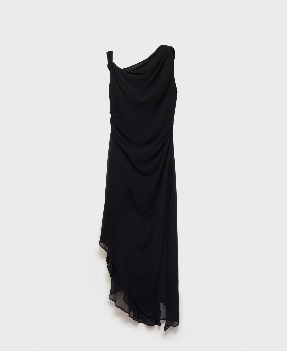 Mango Asymmetric Draped Gown Black In Black