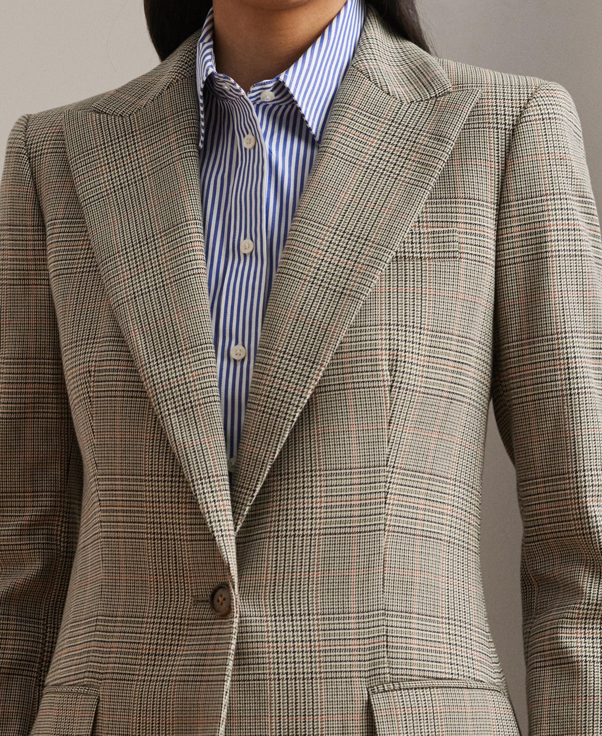 RALPH LAUREN WOMEN'S GLEN PLAID COTTON-BLEND TWILL BLAZER 