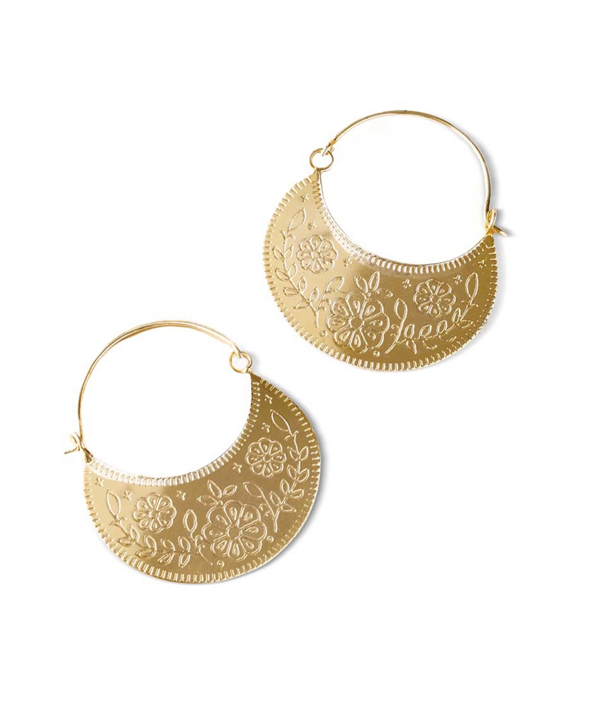 Gold Tone Haveli Etched Hoop Earrings - Brass