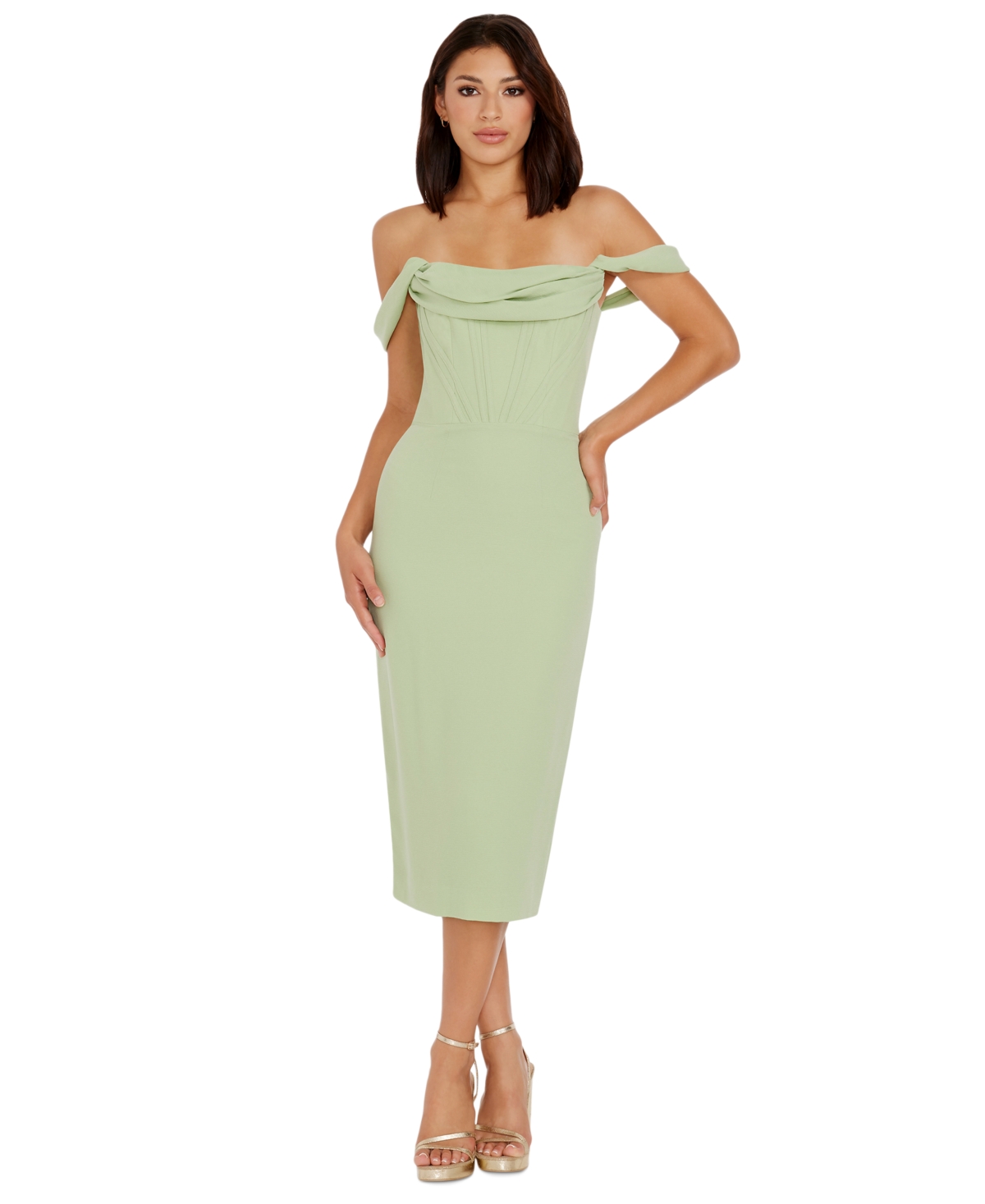 Shop Dress The Population Women's Vickie Off-the-shoulder Dress In Sage